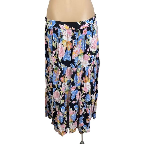 Rachel Zoe Black Colorful Floral Prairie Whimsigoth Tiered Maxi Skirt SZ S - Picture 6 of 7